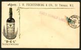 Halverad 4 cent (F16) på vinjettbrev DCL SCOTCH WHISKY, stpl ST. THOMAS 20.1.1903