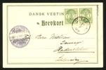 F19, 1 cent vapentyp i par på vackert vykort sänt till Danmark (Schleswig). Stpl ST.THOMAS 15.7.1905