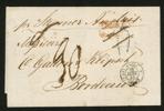Förfilateli DVI/Frankrike. Intressant brev sänt från DVI 1852 till Bordeaux med notering "per Steamer Anglais", röd stpl COLONIES & ART.XX samt cirkelstämpel ANGL. 24 JANV 52 CALAIS. Baksidan med ...