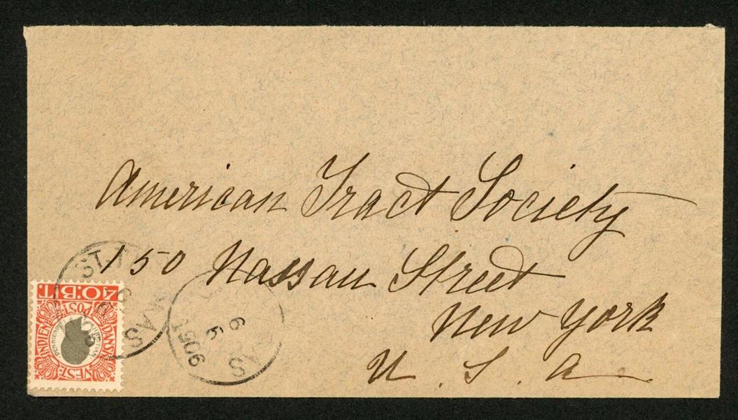 F36. 40 BIT Christian IX som singel på brev till USA, stpl ST.THOMAS 6.6.1906. F 3000 kr