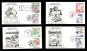 F1389-92. 23.1.86. Lot 4 FDC inkl amerikanska märken med vinjetter enl bild.
