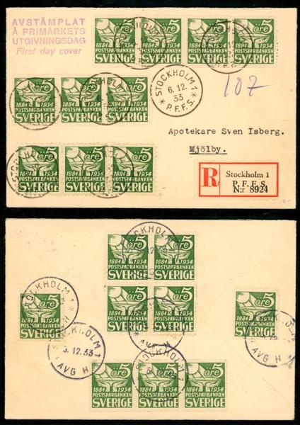 F238-39. 6.12.33. Spektakulärt FDC med hela 19 märken varav 7 ex F238. Se sammanfogad bild av båda sidorna. OBS! att frimärkena på baksidan är stämplade 5.12.33 dagen FÖRE officiell utgivning!