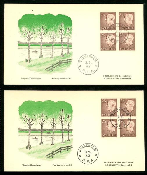 F420 (HA9). 3.9.62. Kpl på två FDC. Gyllenspetz V4 (Magasin Copenhagen)