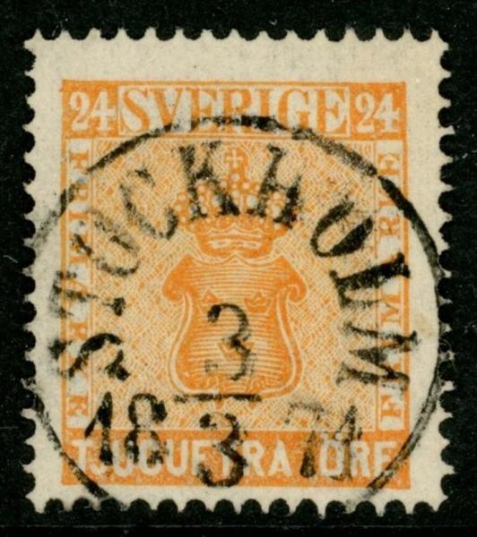 F10d2. STOCKHOLM 3.3.1871. Felfritt, lyxstämplat ex. Nyanserat och sign O.P.