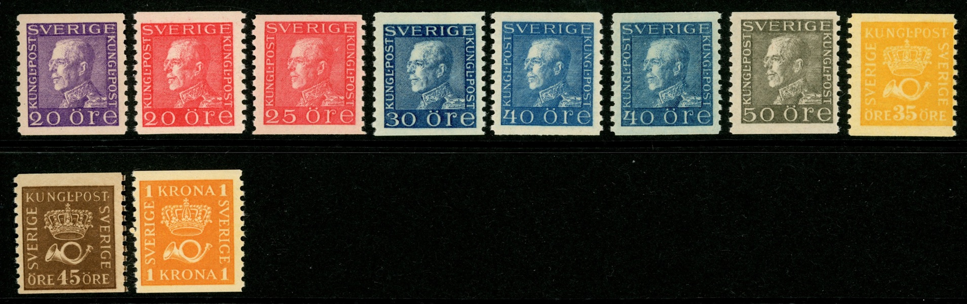 Bandmärken. Postfrisk fräsch lot, bl.a. Emblem 45 öre typ 1. F ca 5000 kr