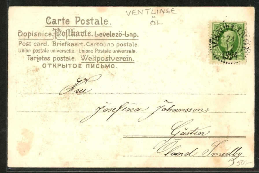 VENTLINGE 24.12.1904 praktavtryck på vykort