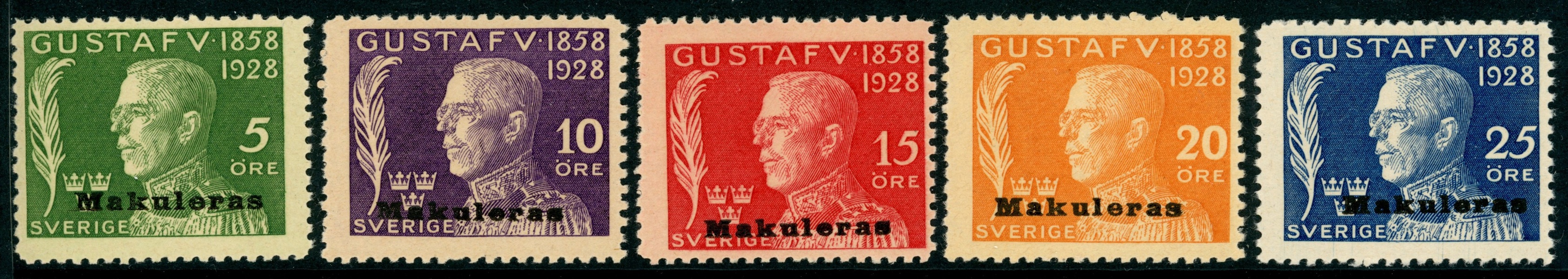 F226-30v. Påtryck "Makuleras". De fyra första är xx vilket är ovanligare. F 800 kr+