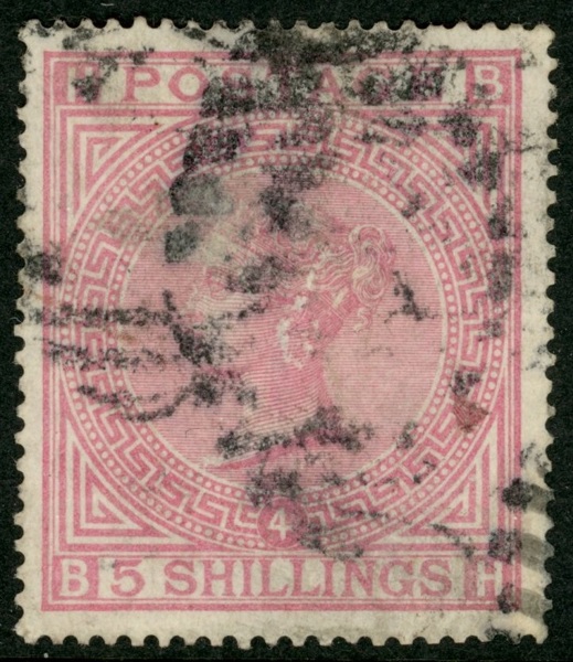 England. SG134. 5 sh vm ankare. Stpl sällsynt frimärke, dock liten reparation. En kortare tand. (SG £ 4200)