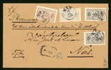 Assurerat tjänstebrev med 88 öres frankering stpl NÅS 19.11.1904. Även två liknande brev där dock kuverten är hålslagna och ett par frim är defekta.