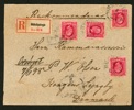 Rekommenderat brev till Danmark med 4x 10 öre, stpl HÖKÖPINGE 6.6.1898