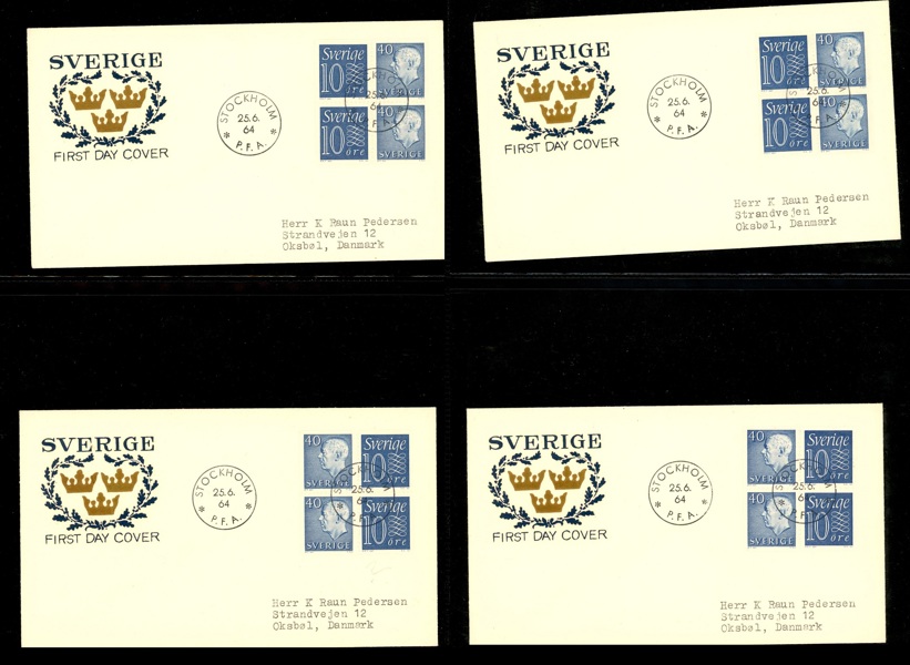 F395, 428. 25.6.64. Lot fyra FDC, Gyllenspetz V7