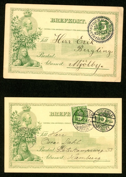 bKe9. 18.9.1897. Lot med två stycken "FDC" med olika stämplar, det ena tilläggsfrankerat till Tyskland.