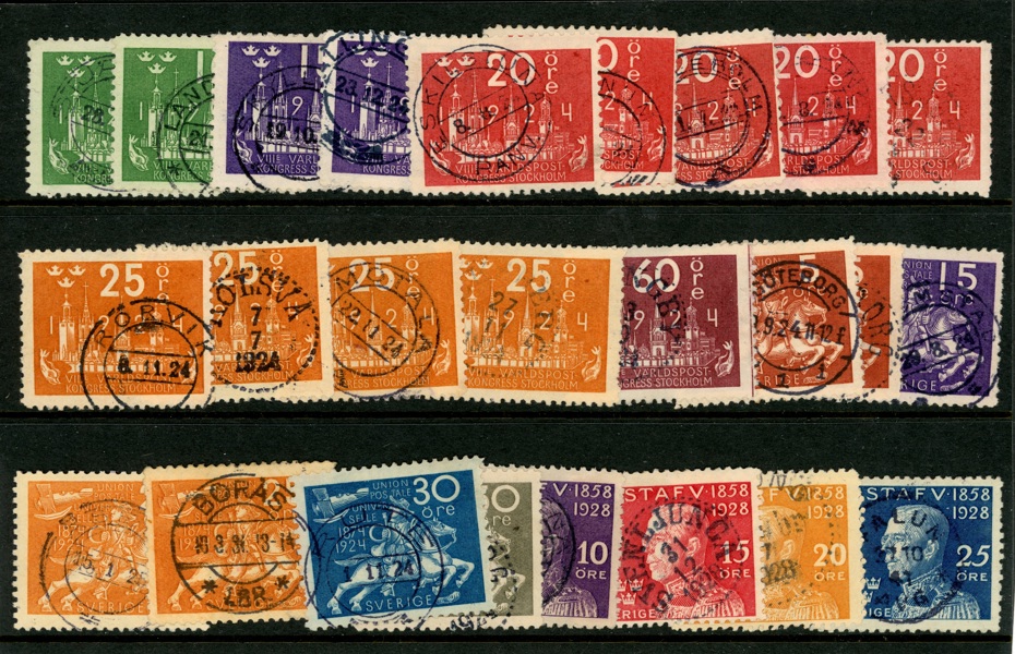 Lot 1924-28. En del mellanvalörer och hyfsade stämplar.