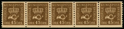 F160. Postfriskt 5-strip, ett ex ktt. F 8500 kr