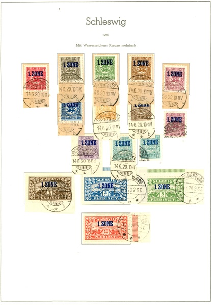 Slesvig F15-28 och 1-14. Stpl serier monterade på albumsidor. F 3600 kr