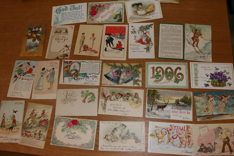 26 ofrankerade tidigt 1900-tal, jul, helg, hälsning, humor och likn.