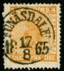 F10. FUNÄSDALEN 17.8.1865. Praktstämplat ex, dock ktt uppe t.v.