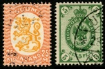 F134+48. 25 mk vm posthorn utan läsligt stämpelår (F 1800 kr) samt nödutgåvan 1901 (F 300 kr).