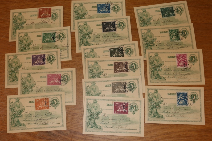 F211-25. Komplett serie Förening på var sitt brevkort, de flesta stämplade BJÖRBOHOLM 9.12.24.
