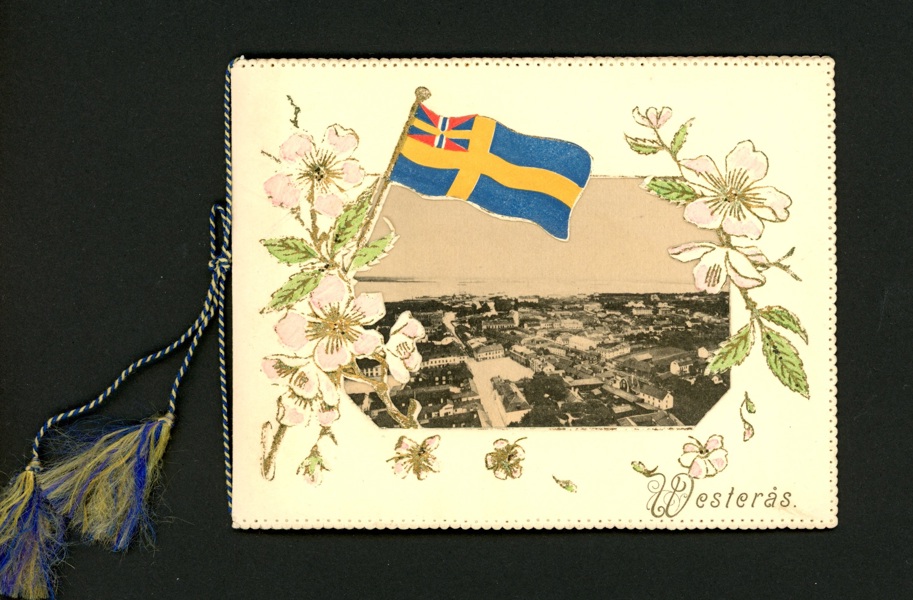 WESTERÅS. Souvenirobjekt (ej vykort) med Västeråsbilder. Vackert objekt, givet som gåva i maj 1896.