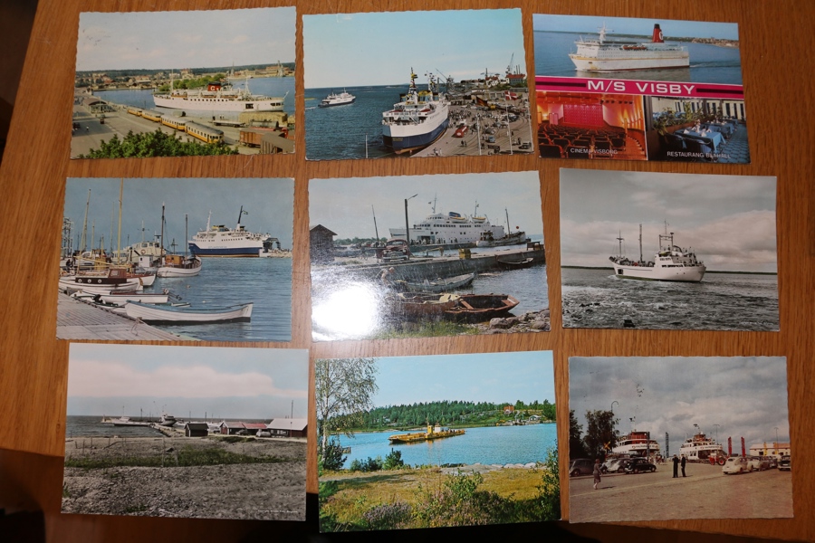 ÖLAND/GOTLAND/SMÅLAND. Färjor och färjelägen. Elva kort i det större formatet 1950-80-tal.