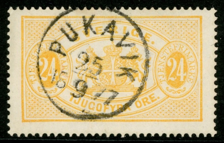 Tj7c. PUKAVIK 25.9.1877. Vackert märke, nyansbestämt av Mats Nilsson.
