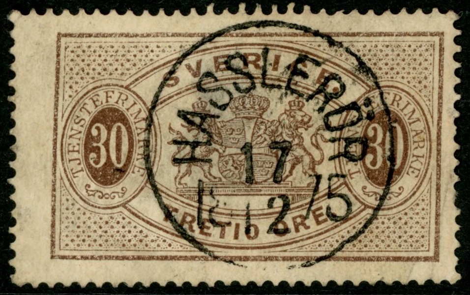 Tj8. Lyx av HASSLERÖR 17.12.1875, märket dock med defekter bl.a. tunn fläck.