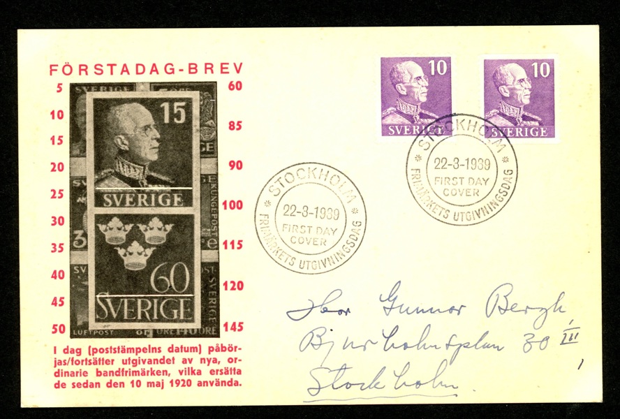 22.3.39. Två tandningar (2-s och 4-s) på FDC (kort) med vinjett