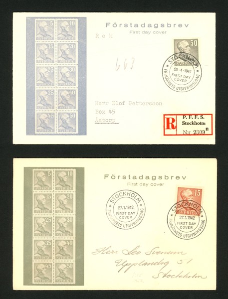 28.4.41 och 27.1.42. Lot två FDC med likartade vinjetter