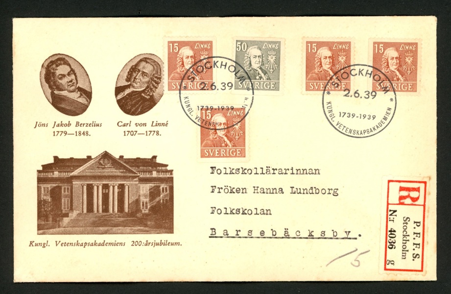 2.6.39. Linné i alla tandningar, på FDC med vinjett