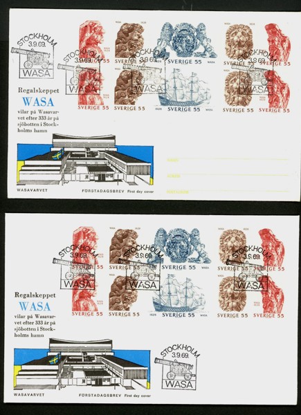 3.9.69. Lot två FDC med snarlik vinjett, dock har bara det ena tre gula adressrader