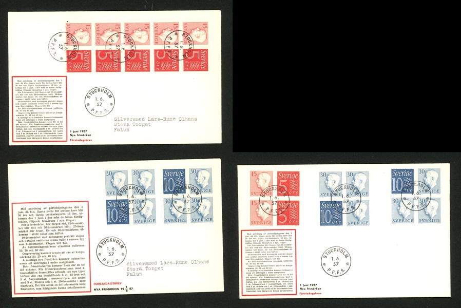 1.6.57. Lot tre FDC enl bild, alla med vinjett