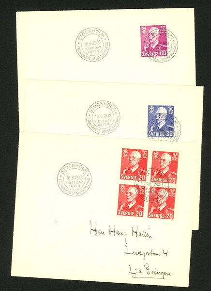 16.6.43. 4-block resp singlar uppdelat på var sitt FDC