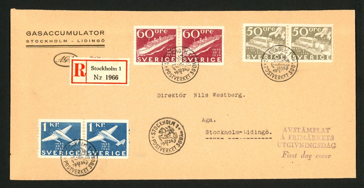 20.2.36. Tvåsidiga par av 50 och 60 öre samt 1-kronan, skickat rek.