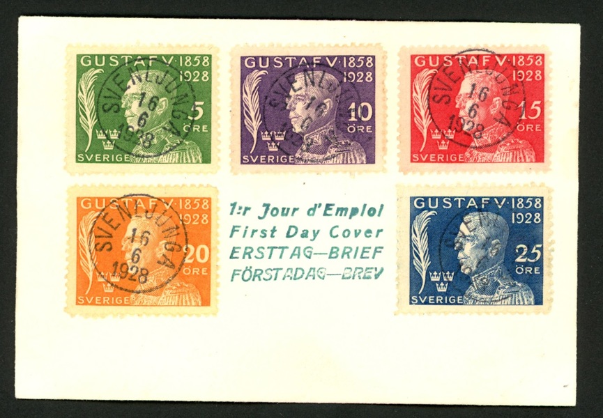 16.6.28. Praktstämplar SVENLJUNGA 16.6.1928 + 4-radig stämpel/vinjett