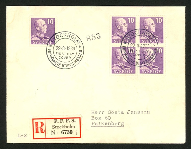 22.3.39. 2-s + BC-par i 4-block. Kuvertet med lodrätt veck och baksidan med liten pappersförlust.