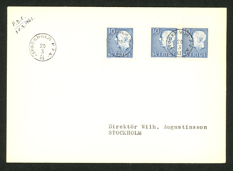 20.3.61. Utan vinjett, med den lilla stämpeln STOCKHOLM P.F.A.