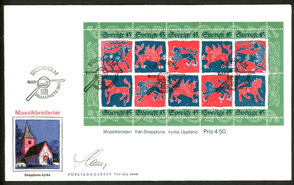 16.11.74. Med vinjett enligt bild, signerat Slania