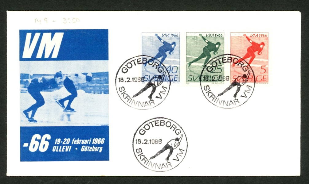 18.2.66. 3-strip som frankering, med vinjett enligt bild