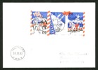 Cirkus 1987. Det otandade blocket från julgåvan med saknad gul färg, använt som porto på ett filatelistiskt brev. ÄNGELHOLM 1 30.11.87