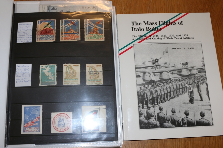 ITALIEN. Italo Balbos eskaderflygningar 1929-1933. Underbar liten samling med många brevmärken, försändelser och vykort samt några av de bättre italienska frimärksutgåvorna i sammanhanget.