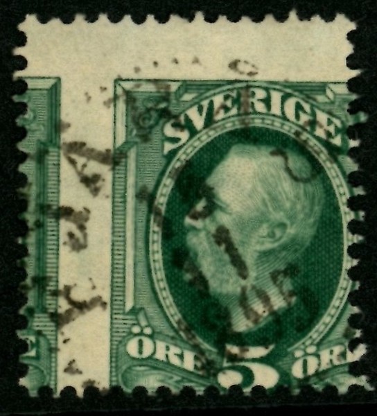 F52v6. Extremt felcentrerat ex. Vackert stämplat FJÄRÅS 15.11.1895