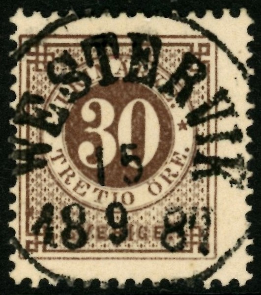 F47. WESTERVIK 15.9.1887. Sned centrering men perfekt tandning och stämpel!