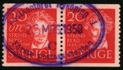 F385A (par). Ovalstämpel Postkontoret Nyköping 1 22 MRS 1950 Förste postassistenten.