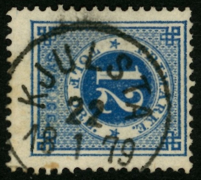 F32. Sidvänd sällsynt stämpel KJULSTA 22.1.1879. Postal 2000 kr