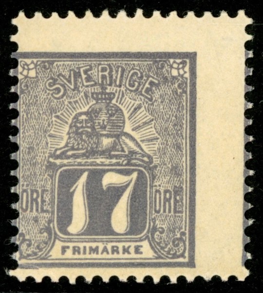 F15N. 17 öre (grå) i 1885 års nytryck. Postfriskt och extremt snedcentrerat ex! F 2300 kr