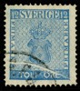 F9v. 12 öre med kraftigt DRAGSPEL. Långt lodrätt riss i märkets nederkant.