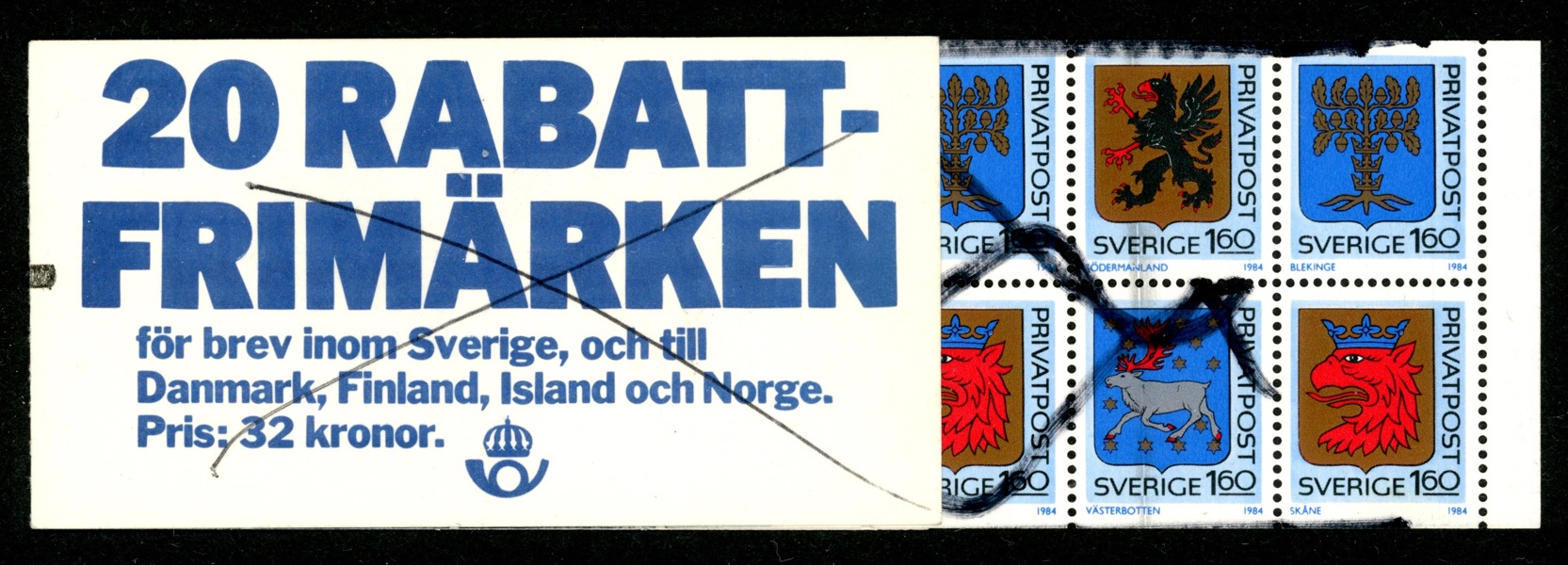 H351v. Feltryckt häfte som makulerats med både tusch och bläckpenna. Ovanligt objekt.