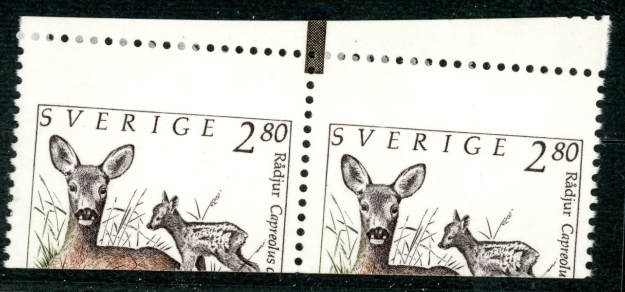 F1718(A). Postfriskt par, troligen från tillverkningen av 2-sidiga märken. Extremt felskuret!