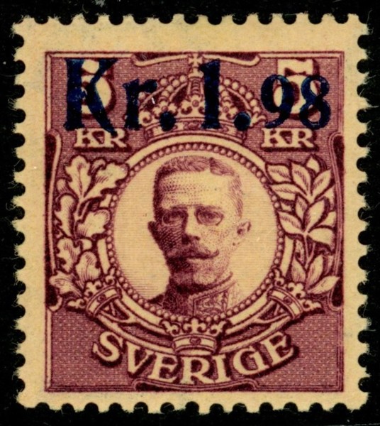 F97vm9. Postfriskt ex med del av tre omvända vm kronor. Enl Facit OKÄND som ost/postfrisk! Raritet! Utlåtande Lorentzon medföljer.